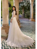 V Neck Ivory Lace Tulle Keyhole Back Bohemian Wedding Dress